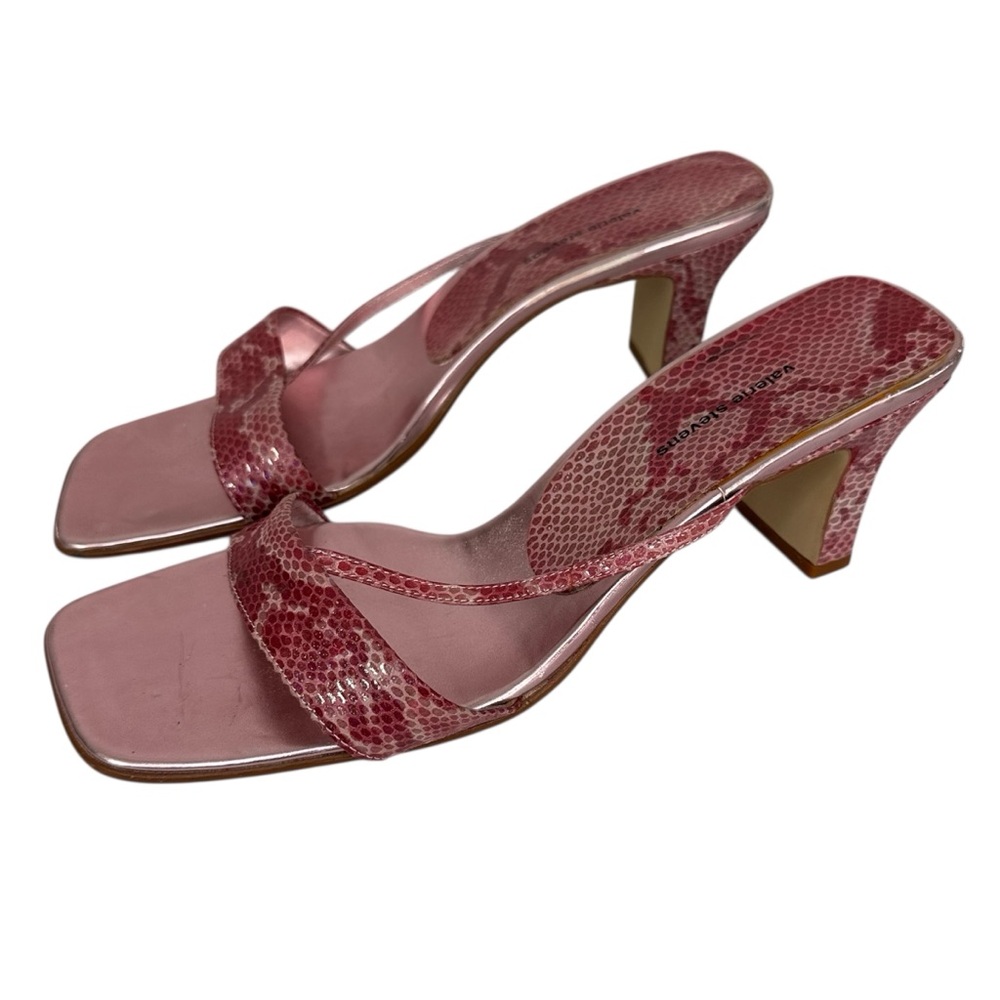 Y2K Valerie Stevens Heels Pink Croc Embossed Leather Slip On Women’s Size 9.5